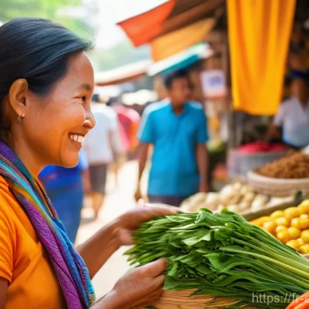 캄보디아 전통시장 흥정 요령 - **Prompt:** A bustling, open-air traditional Cambodian market scene at midday. The vibrant atmospher...