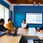 캄보디아의 청년 정치인 - A diverse group of young Cambodian leaders gathered in a modern community workshop room, featuring a...