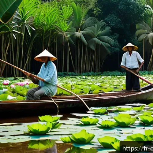 시엠립 여행 계획 - A hidden tranquil lake surrounded by dense jungle and giant blooming lotus flowers near Siem Reap, t...