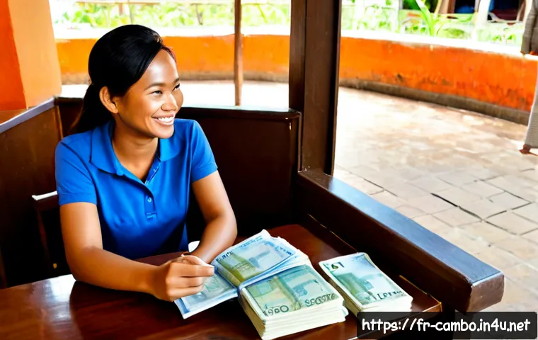 크메르어 기본 회화 - Photorealistic travel-learning scene in a quiet café in Phnom Penh, a French-speaking adult traveler...